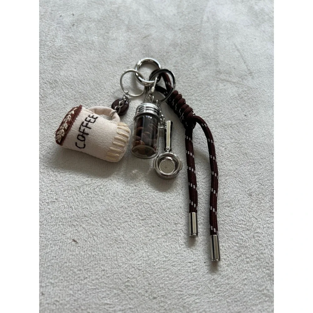 Coffee Barista Keychain Charm Brown Paracord Mug Portafilter Bean Jar Accessory - Picture 6 of 10